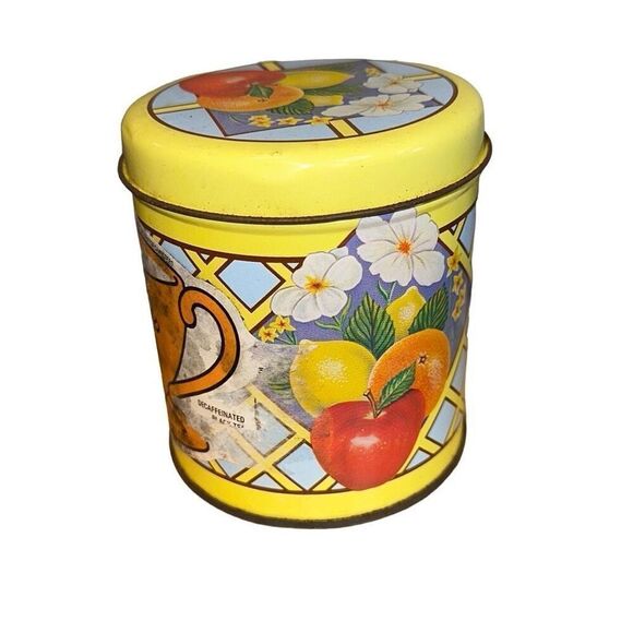 Vintage decorative Boston Apricot Tea Tin fruit + lid  yellow, fruit, flowers - Picture 3 of 9